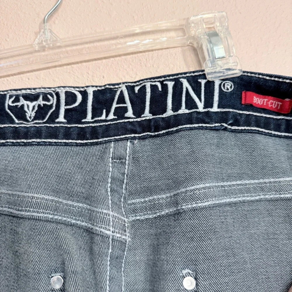 Platini Mens Bootcut Jeans Medium Wash Denim 42x30 Western Contrast Stitch